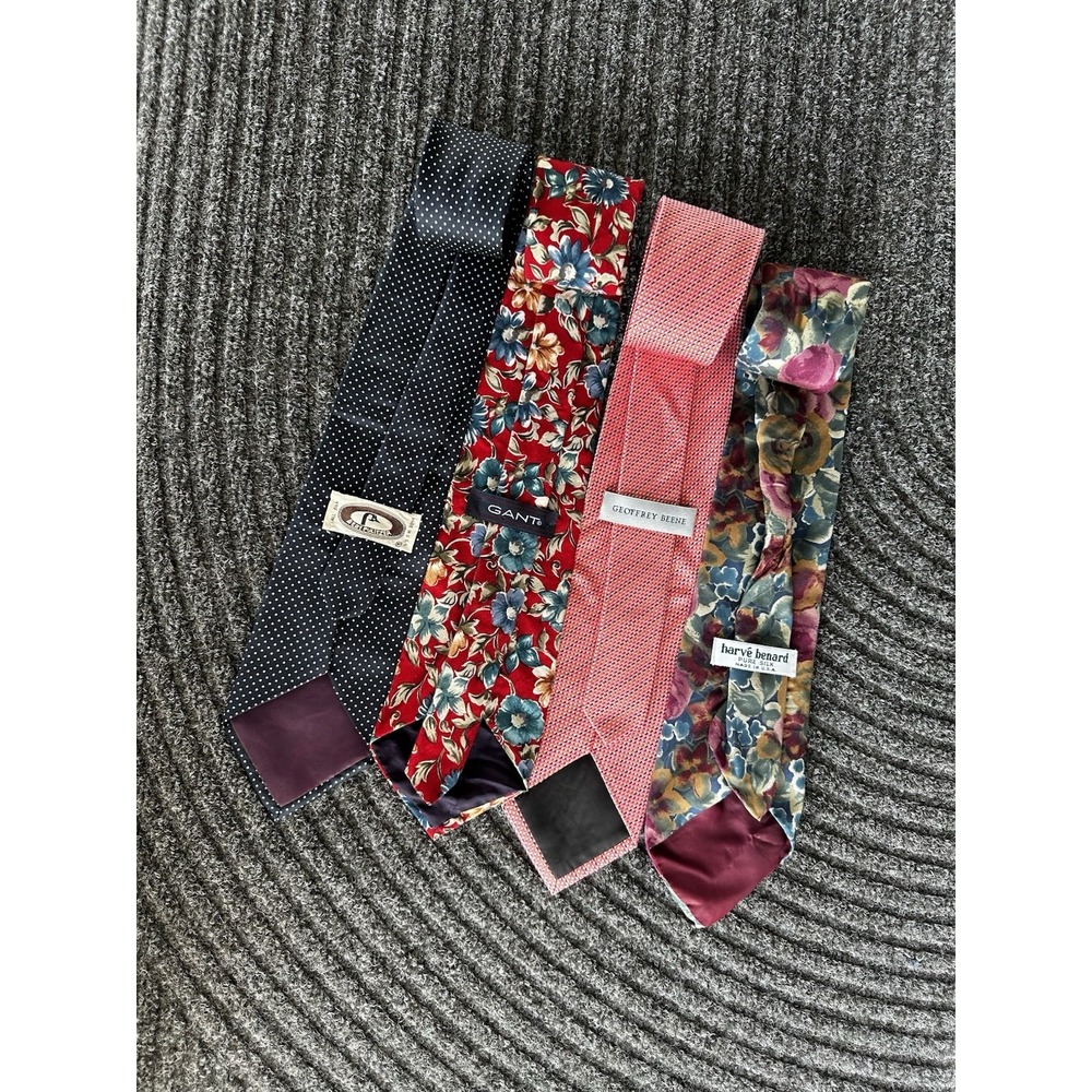 LOT Bundle (4) Assorted Men's Silk and Cotton Necktie Neck Ties Floral Polka Dot